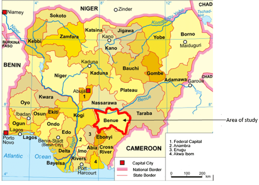 Map of Nigeria showing the location of Benue State