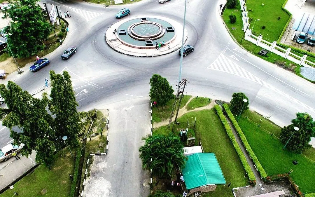 Aerial view of Calabar, showing the port, major business districts, and landmarks that contribute to its economy.
